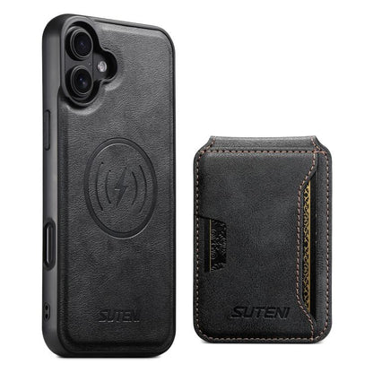 Suteni M3 Card Bag MagSafe Cowhide Texture Leather Phone Case, For iPhone 18, For iPhone 18 Pro, For iPhone 18 Pro Max, For iPhone 17 Pro Max, For iPhone 17 Pro, For iPhone 17, For iPhone Air, For iPhone 16 Pro Max