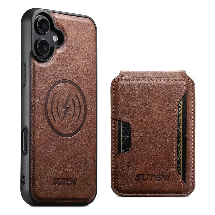 Suteni M3 Card Bag MagSafe Cowhide Texture Leather Phone Case, For iPhone 18, For iPhone 18 Pro, For iPhone 18 Pro Max, For iPhone 17 Pro Max, For iPhone 17 Pro, For iPhone 17, For iPhone Air, For iPhone 16 Pro Max