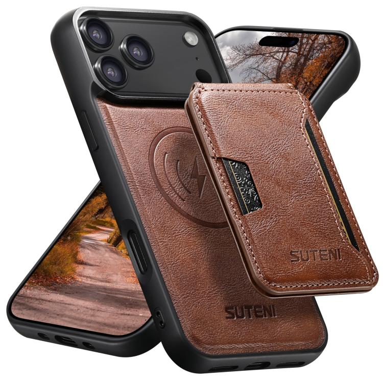 Suteni M3 Card Bag MagSafe Cowhide Texture Leather Phone Case, For iPhone 18, For iPhone 18 Pro, For iPhone 18 Pro Max, For iPhone 17 Pro Max, For iPhone 17 Pro, For iPhone 17, For iPhone Air, For iPhone 16 Pro Max