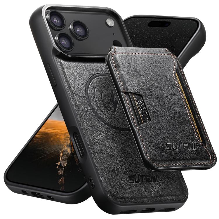 Suteni M3 Card Bag MagSafe Cowhide Texture Leather Phone Case, For iPhone 18, For iPhone 18 Pro, For iPhone 18 Pro Max, For iPhone 17 Pro Max, For iPhone 17 Pro, For iPhone 17, For iPhone Air, For iPhone 16 Pro Max