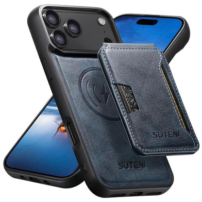 Suteni M3 Card Bag MagSafe Cowhide Texture Leather Phone Case, For iPhone 18, For iPhone 18 Pro, For iPhone 18 Pro Max, For iPhone 17 Pro Max, For iPhone 17 Pro, For iPhone 17, For iPhone Air, For iPhone 16 Pro Max