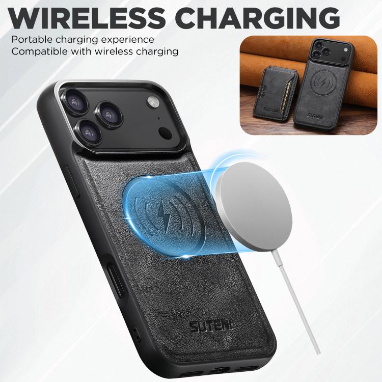 Suteni M3 Card Bag MagSafe Cowhide Texture Leather Phone Case, For iPhone 18, For iPhone 18 Pro, For iPhone 18 Pro Max, For iPhone 17 Pro Max, For iPhone 17 Pro, For iPhone 17, For iPhone Air, For iPhone 16 Pro Max