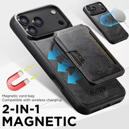 Suteni M3 Card Bag MagSafe Cowhide Texture Leather Phone Case, For iPhone 18, For iPhone 18 Pro, For iPhone 18 Pro Max, For iPhone 17 Pro Max, For iPhone 17 Pro, For iPhone 17, For iPhone Air, For iPhone 16 Pro Max