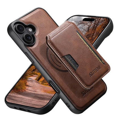 Suteni M3 Card Bag MagSafe Cowhide Texture Leather Phone Case, For iPhone 18, For iPhone 18 Pro, For iPhone 18 Pro Max, For iPhone 17 Pro Max, For iPhone 17 Pro, For iPhone 17, For iPhone Air, For iPhone 16 Pro Max