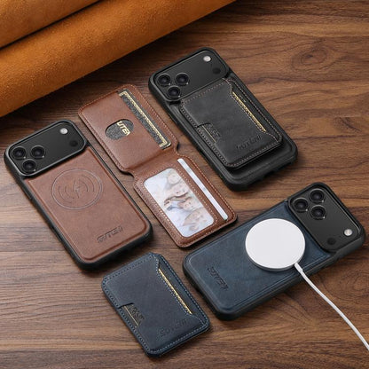 Suteni M3 Card Bag MagSafe Cowhide Texture Leather Phone Case, For iPhone 12 Pro