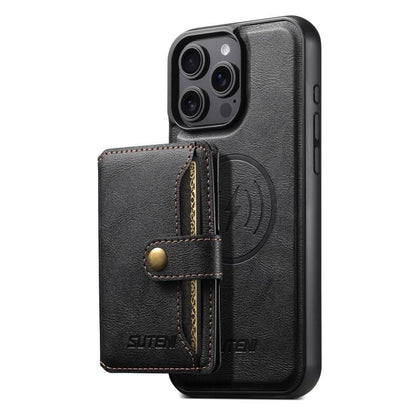 Suteni M4 Magnetic Card Bag MagSafe Leather Phone Case, For iPhone 18, For iPhone 18 Pro, For iPhone 18 Pro Max, For iPhone 17 Pro Max, For iPhone 17 Pro, For iPhone 17, For iPhone Air, For iPhone 16 Pro Max
