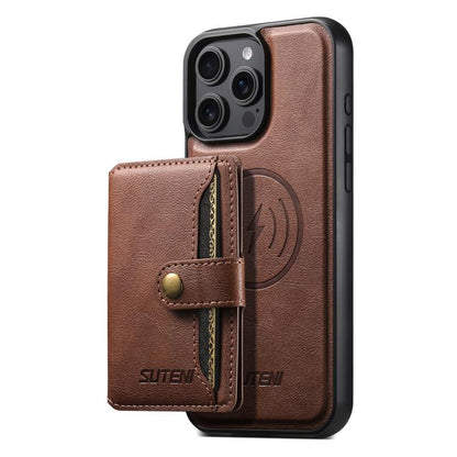 Suteni M4 Magnetic Card Bag MagSafe Leather Phone Case, For iPhone 16 Pro, For iPhone 16 Plus, For iPhone 16, For iPhone 15 Pro Max, For iPhone 15 Pro, For iPhone 15 Plus, For iPhone 15, For iPhone 14 Plus