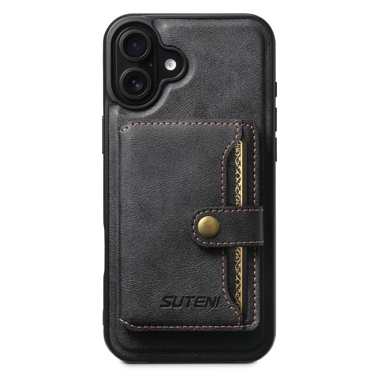Suteni M4 Magnetic Card Bag MagSafe Leather Phone Case, For iPhone 16 Pro, For iPhone 16 Plus, For iPhone 16, For iPhone 15 Pro Max, For iPhone 15 Pro, For iPhone 15 Plus, For iPhone 15, For iPhone 14 Plus