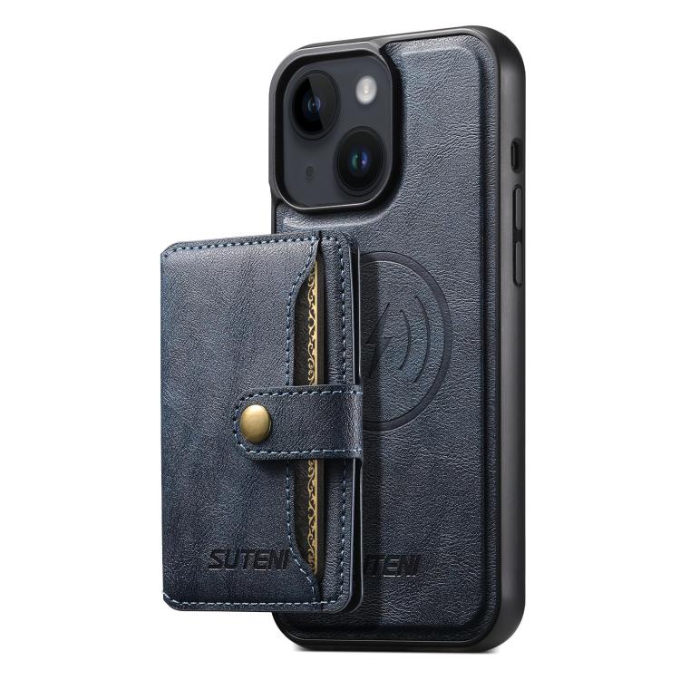 Suteni M4 Magnetic Card Bag MagSafe Leather Phone Case, For iPhone 16 Pro, For iPhone 16 Plus, For iPhone 16, For iPhone 15 Pro Max, For iPhone 15 Pro, For iPhone 15 Plus, For iPhone 15, For iPhone 14 Plus