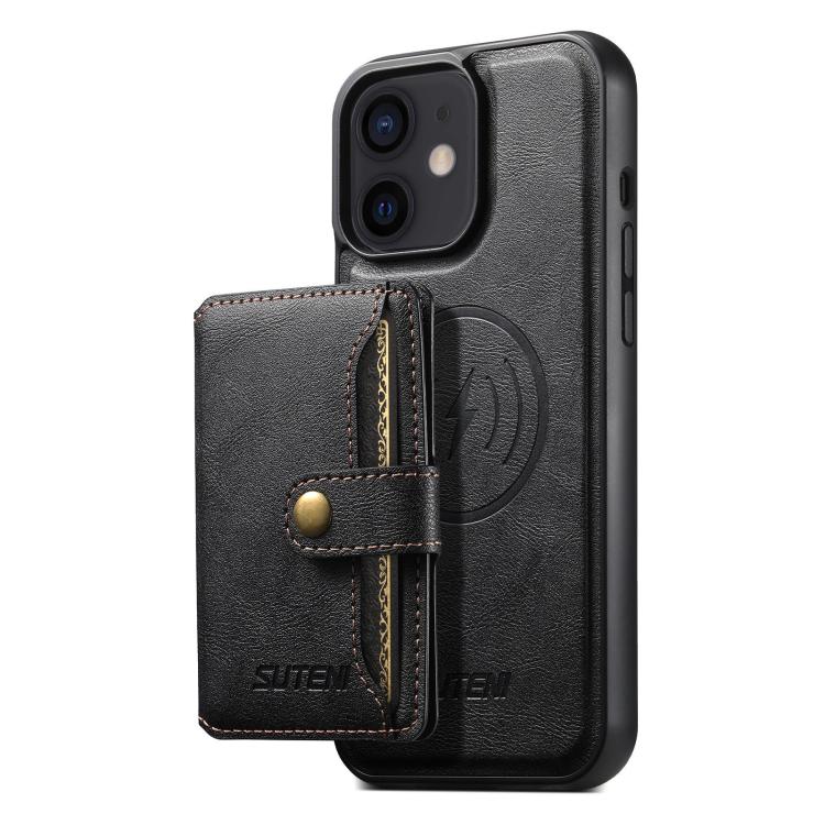 Suteni M4 Magnetic Card Bag MagSafe Leather Phone Case, For iPhone 14, For iPhone 14 Pro, For iPhone 14 Pro Max, For iPhone 13 Pro Max, For iPhone 13 Pro, For iPhone 13, For iPhone 12, For iPhone 12 Pro Max