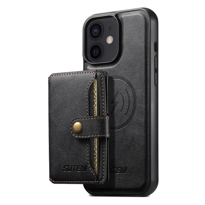 Suteni M4 Magnetic Card Bag MagSafe Leather Phone Case, For iPhone 14, For iPhone 14 Pro, For iPhone 14 Pro Max, For iPhone 13 Pro Max, For iPhone 13 Pro, For iPhone 13, For iPhone 12, For iPhone 12 Pro Max