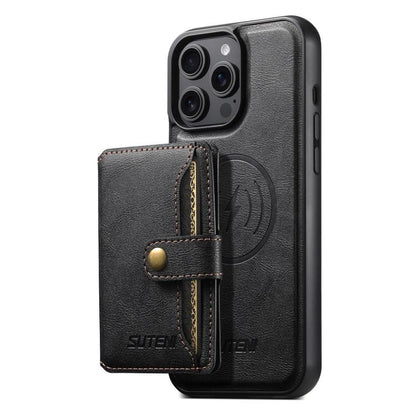 Suteni M4 Magnetic Card Bag MagSafe Leather Phone Case, For iPhone 12 Pro