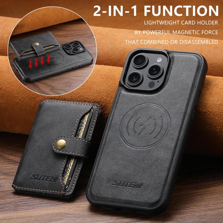 Suteni M4 Magnetic Card Bag MagSafe Leather Phone Case, For iPhone 12 Pro