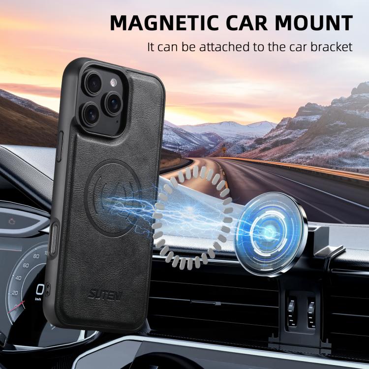 Suteni M4 Magnetic Card Bag MagSafe Leather Phone Case, For iPhone 12 Pro