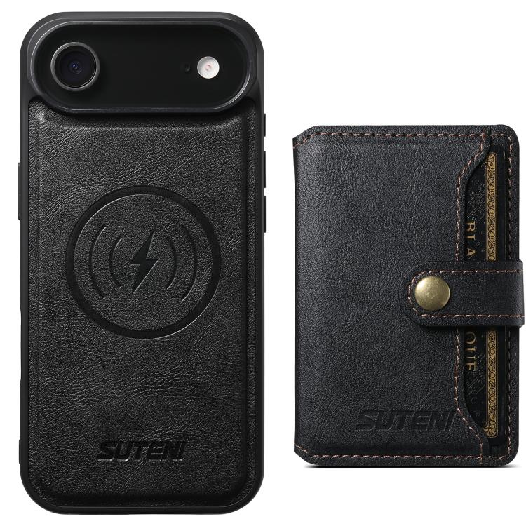 Suteni M4 Magnetic Card Bag MagSafe Leather Phone Case, For iPhone 18, For iPhone 18 Pro, For iPhone 18 Pro Max, For iPhone 17 Pro Max, For iPhone 17 Pro, For iPhone 17, For iPhone Air, For iPhone 16 Pro Max
