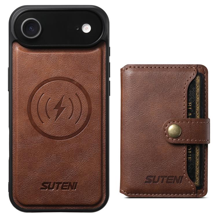 Suteni M4 Magnetic Card Bag MagSafe Leather Phone Case, For iPhone 18, For iPhone 18 Pro, For iPhone 18 Pro Max, For iPhone 17 Pro Max, For iPhone 17 Pro, For iPhone 17, For iPhone Air, For iPhone 16 Pro Max
