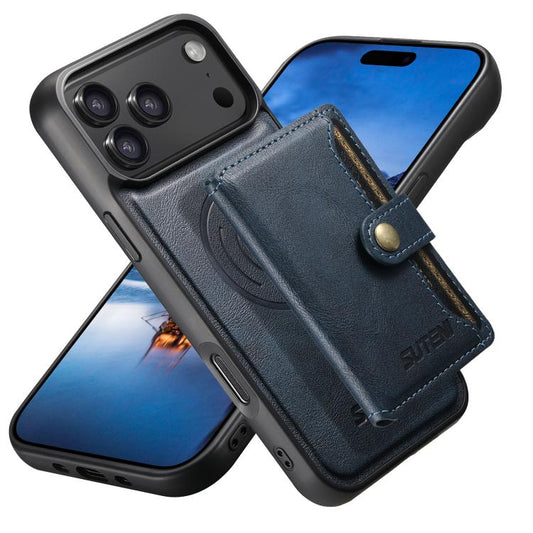 Suteni M4 Magnetic Card Bag MagSafe Leather Phone Case, For iPhone 18 Pro, For iPhone 18 Pro Max, For iPhone 17 Pro Max, For iPhone 17 Pro, For iPhone 17, For iPhone Air, For iPhone 16 Pro Max, For iPhone 16 Pro