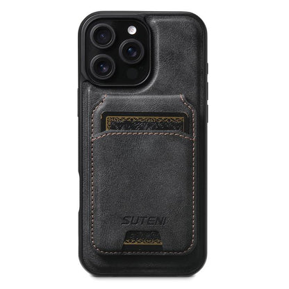 Suteni M5 Magnetic Card Bag MagSafe Cowhide Texture Leather Phone Case, For iPhone 16 Pro, For iPhone 16 Plus, For iPhone 16, For iPhone 15 Pro Max, For iPhone 15 Pro, For iPhone 15 Plus, For iPhone 15, For iPhone 14 Plus