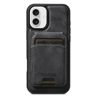 Suteni M5 Magnetic Card Bag MagSafe Cowhide Texture Leather Phone Case, For iPhone 16 Pro, For iPhone 16 Plus, For iPhone 16, For iPhone 15 Pro Max, For iPhone 15 Pro, For iPhone 15 Plus, For iPhone 15, For iPhone 14 Plus