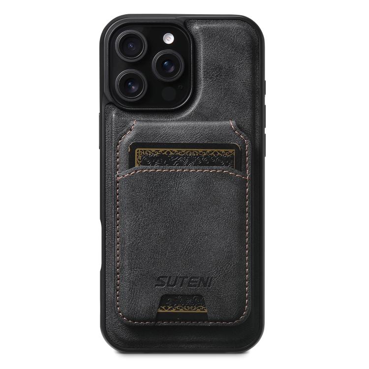 Suteni M5 Magnetic Card Bag MagSafe Cowhide Texture Leather Phone Case, For iPhone 16 Pro, For iPhone 16 Plus, For iPhone 16, For iPhone 15 Pro Max, For iPhone 15 Pro, For iPhone 15 Plus, For iPhone 15, For iPhone 14 Plus