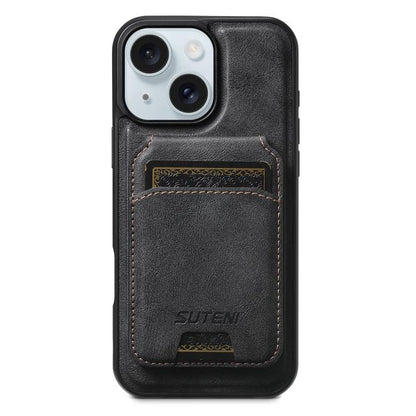 Suteni M5 Magnetic Card Bag MagSafe Cowhide Texture Leather Phone Case, For iPhone 16 Pro, For iPhone 16 Plus, For iPhone 16, For iPhone 15 Pro Max, For iPhone 15 Pro, For iPhone 15 Plus, For iPhone 15, For iPhone 14 Plus