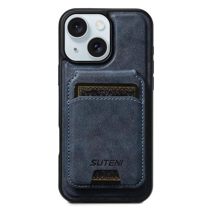 Suteni M5 Magnetic Card Bag MagSafe Cowhide Texture Leather Phone Case, For iPhone 16 Pro, For iPhone 16 Plus, For iPhone 16, For iPhone 15 Pro Max, For iPhone 15 Pro, For iPhone 15 Plus, For iPhone 15, For iPhone 14 Plus
