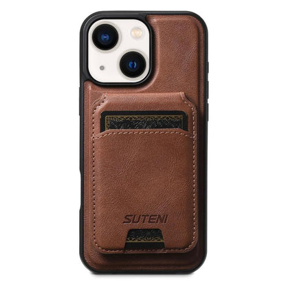 Suteni M5 Magnetic Card Bag MagSafe Cowhide Texture Leather Phone Case, For iPhone 14, For iPhone 14 Pro, For iPhone 14 Pro Max, For iPhone 13 Pro Max, For iPhone 13 Pro, For iPhone 13, For iPhone 12, For iPhone 12 Pro Max