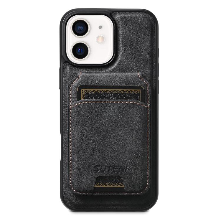 Suteni M5 Magnetic Card Bag MagSafe Cowhide Texture Leather Phone Case, For iPhone 14, For iPhone 14 Pro, For iPhone 14 Pro Max, For iPhone 13 Pro Max, For iPhone 13 Pro, For iPhone 13, For iPhone 12, For iPhone 12 Pro Max