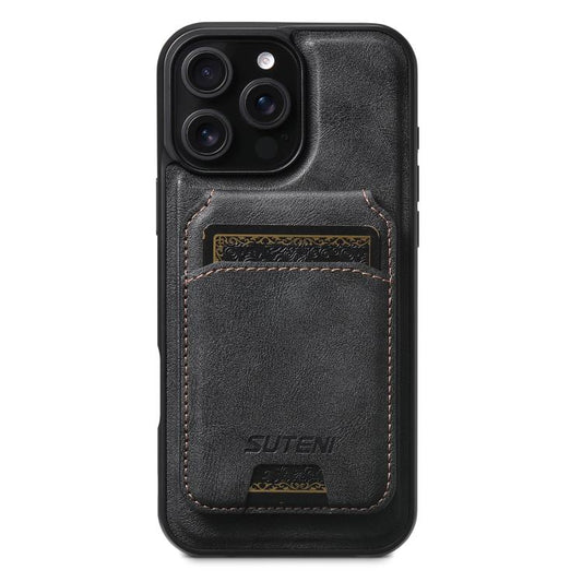 Suteni M5 Magnetic Card Bag MagSafe Cowhide Texture Leather Phone Case, For iPhone 12 Pro