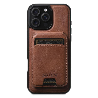 Suteni M5 Magnetic Card Bag MagSafe Cowhide Texture Leather Phone Case, For iPhone 12 Pro