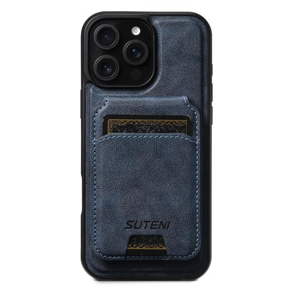 Suteni M5 Magnetic Card Bag MagSafe Cowhide Texture Leather Phone Case, For iPhone 12 Pro
