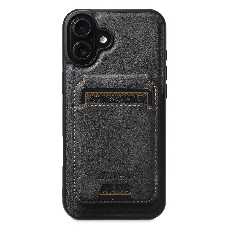 Suteni M5 Magnetic Card Bag MagSafe Cowhide Texture Leather Phone Case, For iPhone 18, For iPhone 18 Pro, For iPhone 18 Pro Max, For iPhone 17 Pro Max, For iPhone 17 Pro, For iPhone 17, For iPhone Air, For iPhone 16 Pro Max