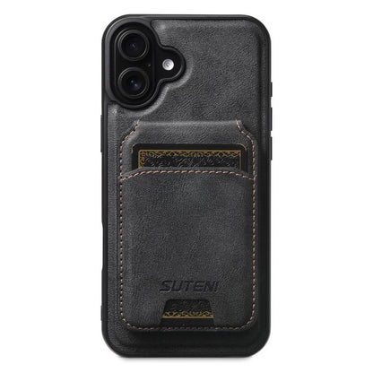Suteni M5 Magnetic Card Bag MagSafe Cowhide Texture Leather Phone Case, For iPhone 18, For iPhone 18 Pro, For iPhone 18 Pro Max, For iPhone 17 Pro Max, For iPhone 17 Pro, For iPhone 17, For iPhone Air, For iPhone 16 Pro Max