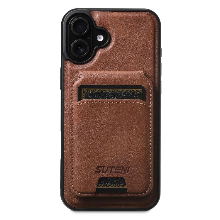 Suteni M5 Magnetic Card Bag MagSafe Cowhide Texture Leather Phone Case, For iPhone 18, For iPhone 18 Pro, For iPhone 18 Pro Max, For iPhone 17 Pro Max, For iPhone 17 Pro, For iPhone 17, For iPhone Air, For iPhone 16 Pro Max