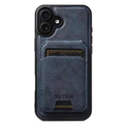Suteni M5 Magnetic Card Bag MagSafe Cowhide Texture Leather Phone Case, For iPhone 18, For iPhone 18 Pro, For iPhone 18 Pro Max, For iPhone 17 Pro Max, For iPhone 17 Pro, For iPhone 17, For iPhone Air, For iPhone 16 Pro Max