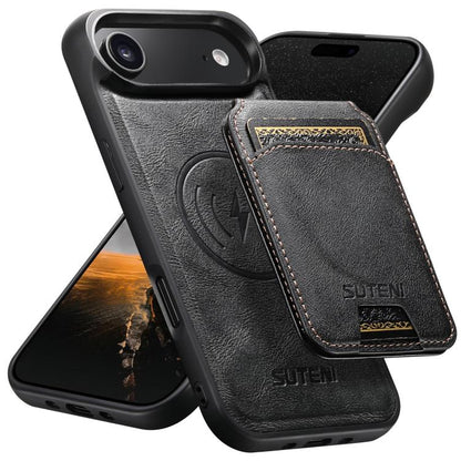 Suteni M5 Magnetic Card Bag MagSafe Cowhide Texture Leather Phone Case, For iPhone 18, For iPhone 18 Pro, For iPhone 18 Pro Max, For iPhone 17 Pro Max, For iPhone 17 Pro, For iPhone 17, For iPhone Air, For iPhone 16 Pro Max