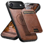 Suteni M5 Magnetic Card Bag MagSafe Cowhide Texture Leather Phone Case, For iPhone 18, For iPhone 18 Pro, For iPhone 18 Pro Max, For iPhone 17 Pro Max, For iPhone 17 Pro, For iPhone 17, For iPhone Air, For iPhone 16 Pro Max