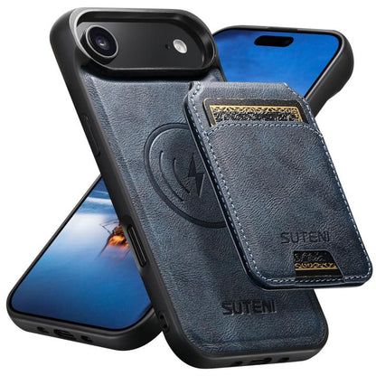 Suteni M5 Magnetic Card Bag MagSafe Cowhide Texture Leather Phone Case, For iPhone 18, For iPhone 18 Pro, For iPhone 18 Pro Max, For iPhone 17 Pro Max, For iPhone 17 Pro, For iPhone 17, For iPhone Air, For iPhone 16 Pro Max