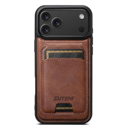 Suteni M5 Magnetic Card Bag MagSafe Cowhide Texture Leather Phone Case, For iPhone 18, For iPhone 18 Pro, For iPhone 18 Pro Max, For iPhone 17 Pro Max, For iPhone 17 Pro, For iPhone 17, For iPhone Air, For iPhone 16 Pro Max