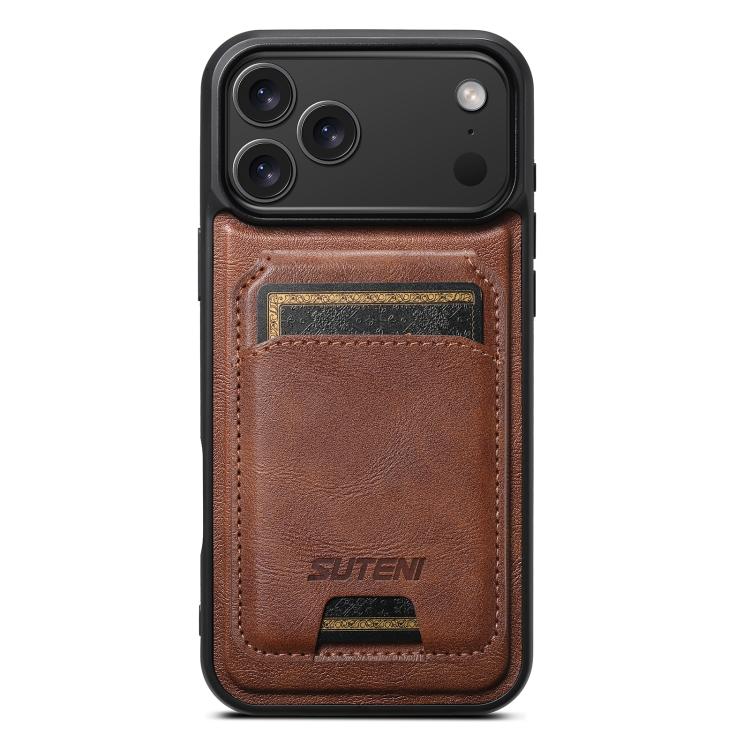Suteni M5 Magnetic Card Bag MagSafe Cowhide Texture Leather Phone Case, For iPhone 18, For iPhone 18 Pro, For iPhone 18 Pro Max, For iPhone 17 Pro Max, For iPhone 17 Pro, For iPhone 17, For iPhone Air, For iPhone 16 Pro Max