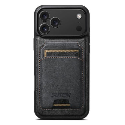 Suteni M5 Magnetic Card Bag MagSafe Cowhide Texture Leather Phone Case, For iPhone 18, For iPhone 18 Pro, For iPhone 18 Pro Max, For iPhone 17 Pro Max, For iPhone 17 Pro, For iPhone 17, For iPhone Air, For iPhone 16 Pro Max