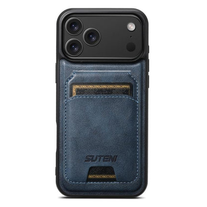 Suteni M5 Magnetic Card Bag MagSafe Cowhide Texture Leather Phone Case, For iPhone 18, For iPhone 18 Pro, For iPhone 18 Pro Max, For iPhone 17 Pro Max, For iPhone 17 Pro, For iPhone 17, For iPhone Air, For iPhone 16 Pro Max