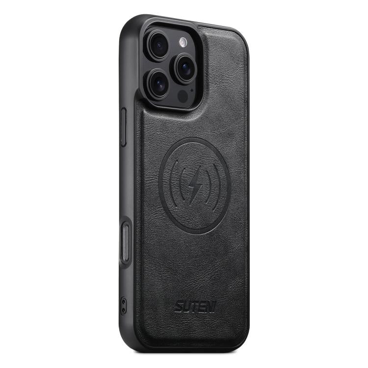 Suteni G5 Cowhide Leather MagSafe Magnetic Phone Case, For iPhone 16 Pro, For iPhone 16 Plus, For iPhone 16, For iPhone 15 Pro Max, For iPhone 15 Pro, For iPhone 15 Plus, For iPhone 15, For iPhone 14 Plus