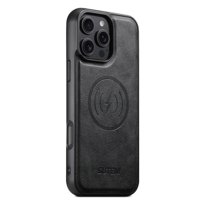 Suteni G5 Cowhide Leather MagSafe Magnetic Phone Case, For iPhone 16 Pro, For iPhone 16 Plus, For iPhone 16, For iPhone 15 Pro Max, For iPhone 15 Pro, For iPhone 15 Plus, For iPhone 15, For iPhone 14 Plus