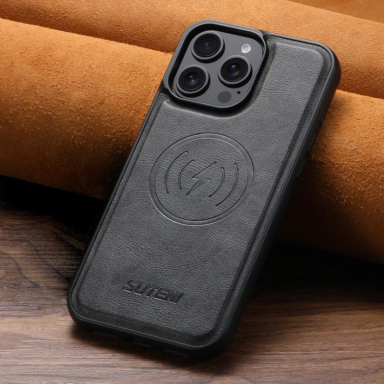 Suteni G5 Cowhide Leather MagSafe Magnetic Phone Case, For iPhone 16 Pro, For iPhone 16 Plus, For iPhone 16, For iPhone 15 Pro Max, For iPhone 15 Pro, For iPhone 15 Plus, For iPhone 15, For iPhone 14 Plus