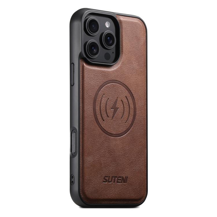 Suteni G5 Cowhide Leather MagSafe Magnetic Phone Case, For iPhone 16 Pro, For iPhone 16 Plus, For iPhone 16, For iPhone 15 Pro Max, For iPhone 15 Pro, For iPhone 15 Plus, For iPhone 15, For iPhone 14 Plus