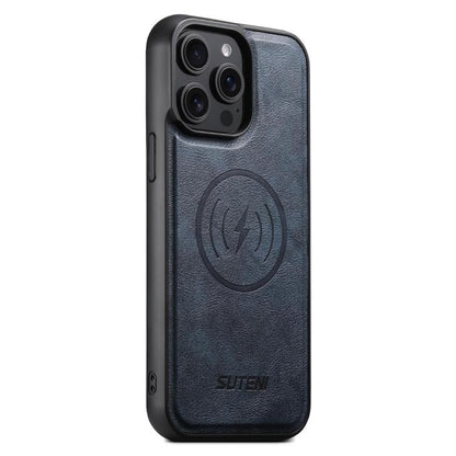 Suteni G5 Cowhide Leather MagSafe Magnetic Phone Case, For iPhone 16 Pro, For iPhone 16 Plus, For iPhone 16, For iPhone 15 Pro Max, For iPhone 15 Pro, For iPhone 15 Plus, For iPhone 15, For iPhone 14 Plus