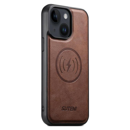 Suteni G5 Cowhide Leather MagSafe Magnetic Phone Case, For iPhone 16 Pro, For iPhone 16 Plus, For iPhone 16, For iPhone 15 Pro Max, For iPhone 15 Pro, For iPhone 15 Plus, For iPhone 15, For iPhone 14 Plus