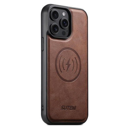 Suteni G5 Cowhide Leather MagSafe Magnetic Phone Case, For iPhone 12 Pro