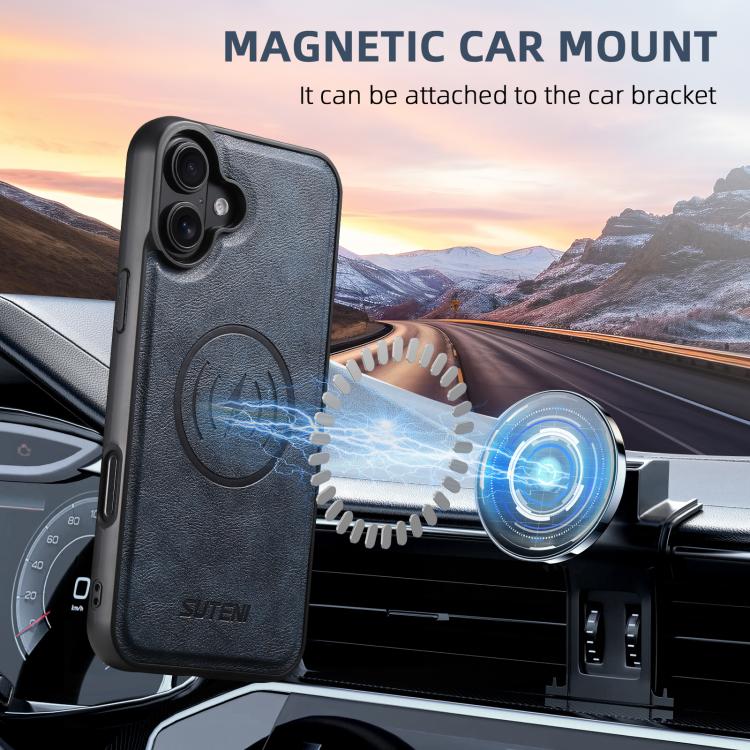 Suteni G5 Cowhide Leather MagSafe Magnetic Phone Case, For iPhone 18, For iPhone 18 Pro, For iPhone 18 Pro Max, For iPhone 17 Pro Max, For iPhone 17 Pro, For iPhone 17, For iPhone Air, For iPhone 16 Pro Max